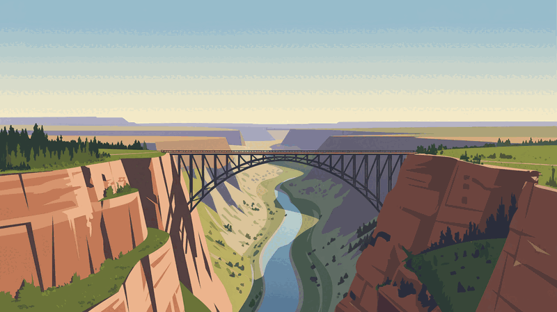 Illustration of farmland and canyon country near Twin Falls, Idaho